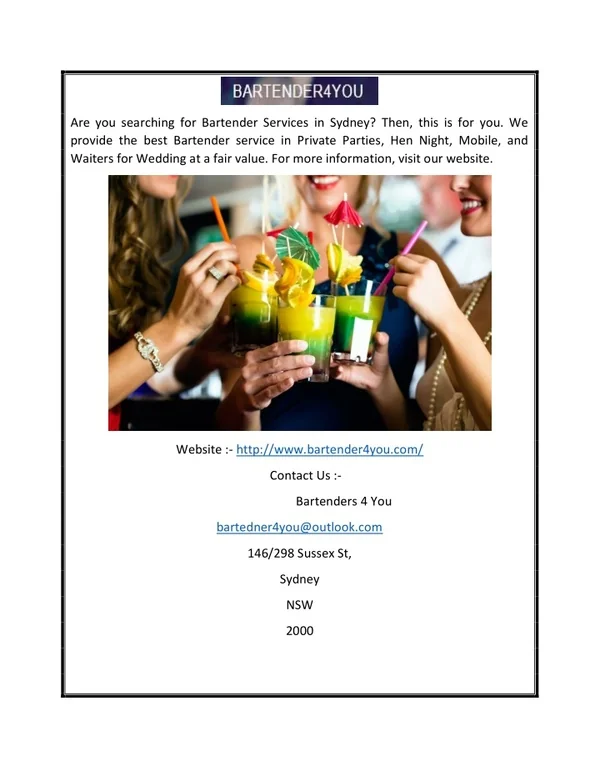 PPT - Bartender Hire Sydney | Bartender4you PowerPoint Presentation ...