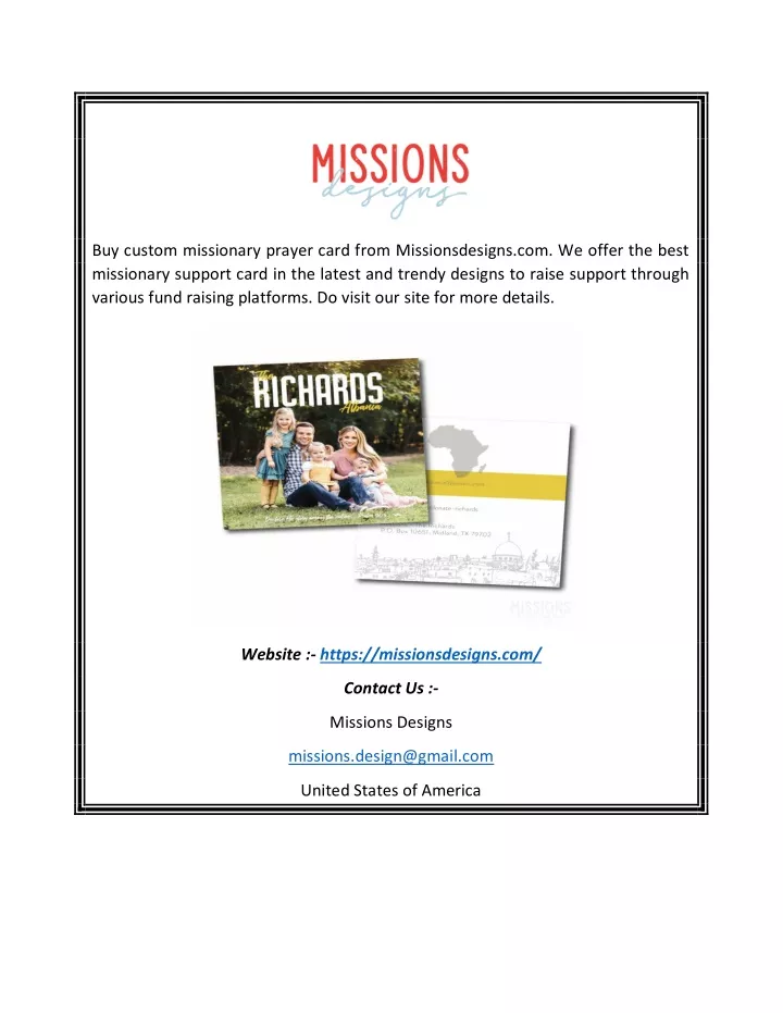 buy custom missionary prayer card from