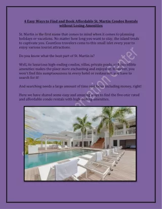 4 Easy Ways to Find and Book Affordable St. Martin Condos Rentals without Losing Amenities