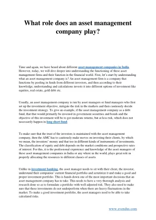 what role does an asset management company play