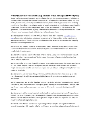 what questions you should keep in mind when