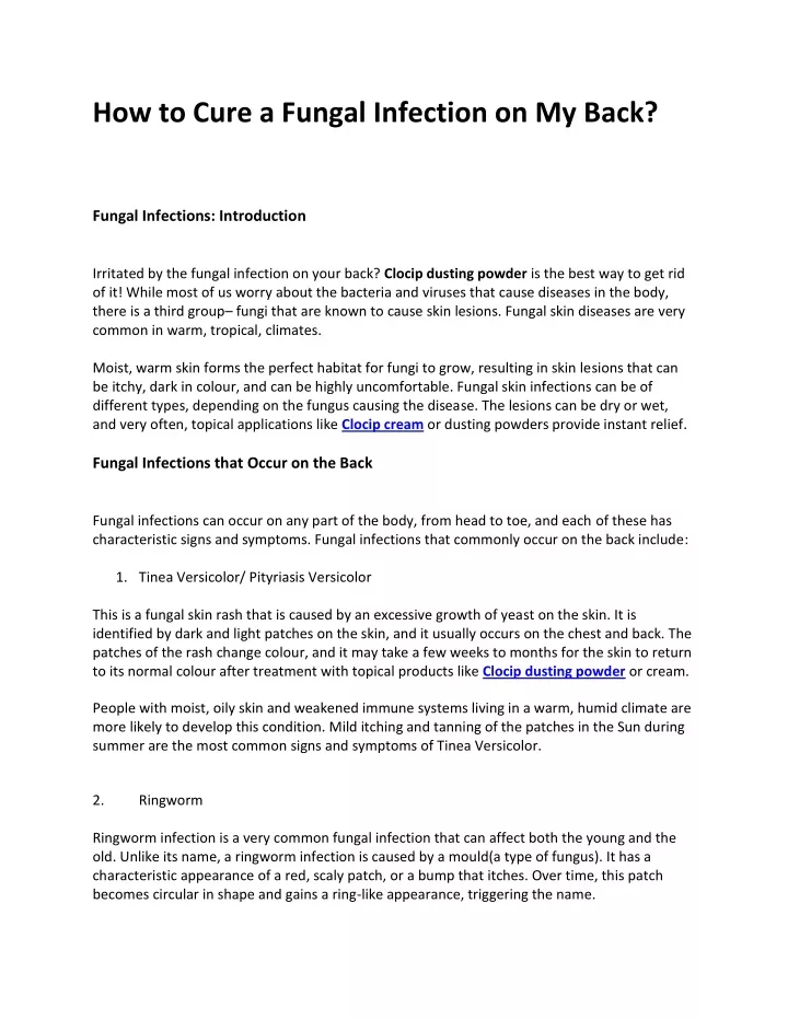 how to cure a fungal infection on my back
