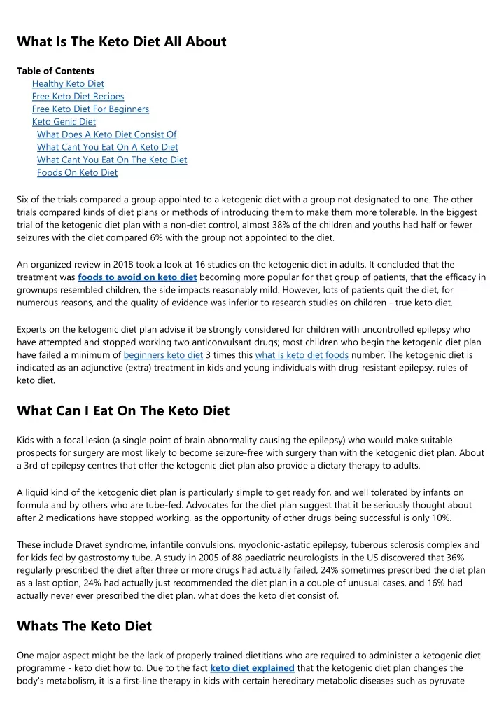 what is the keto diet all about
