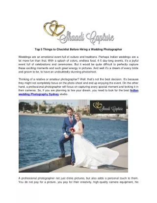 top 5 things to checklist before hiring a wedding