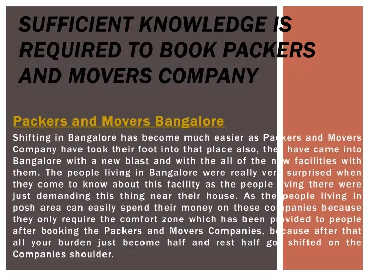 sufficient knowledge is required to book packers and movers company