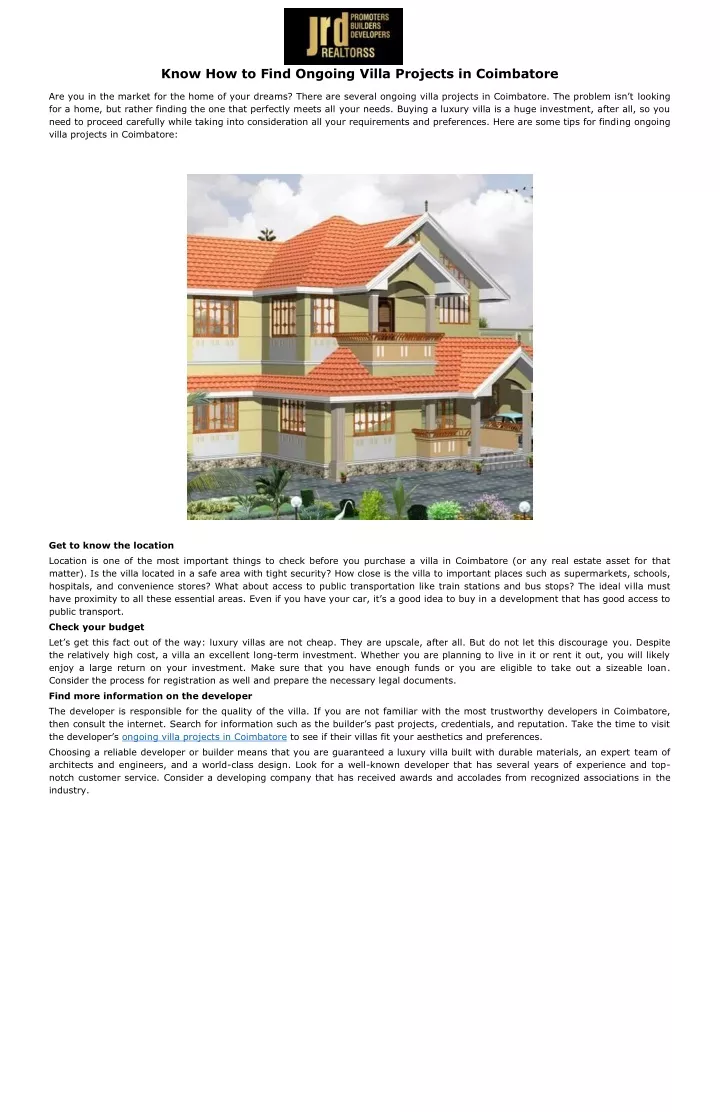 know how to find ongoing villa projects