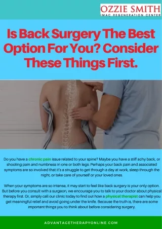 Is Back Surgery The Best Option For You? Consider These Things First.