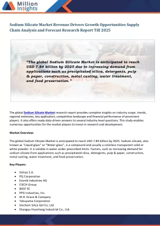 sodium silicate market revenue drivers growth