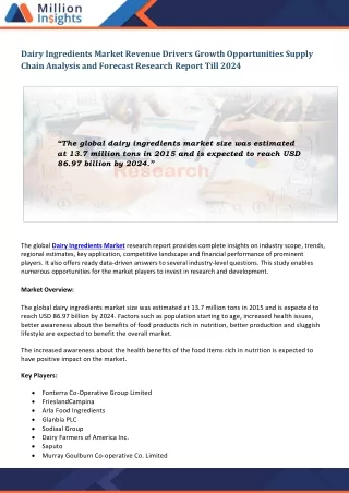 dairy ingredients market revenue drivers growth