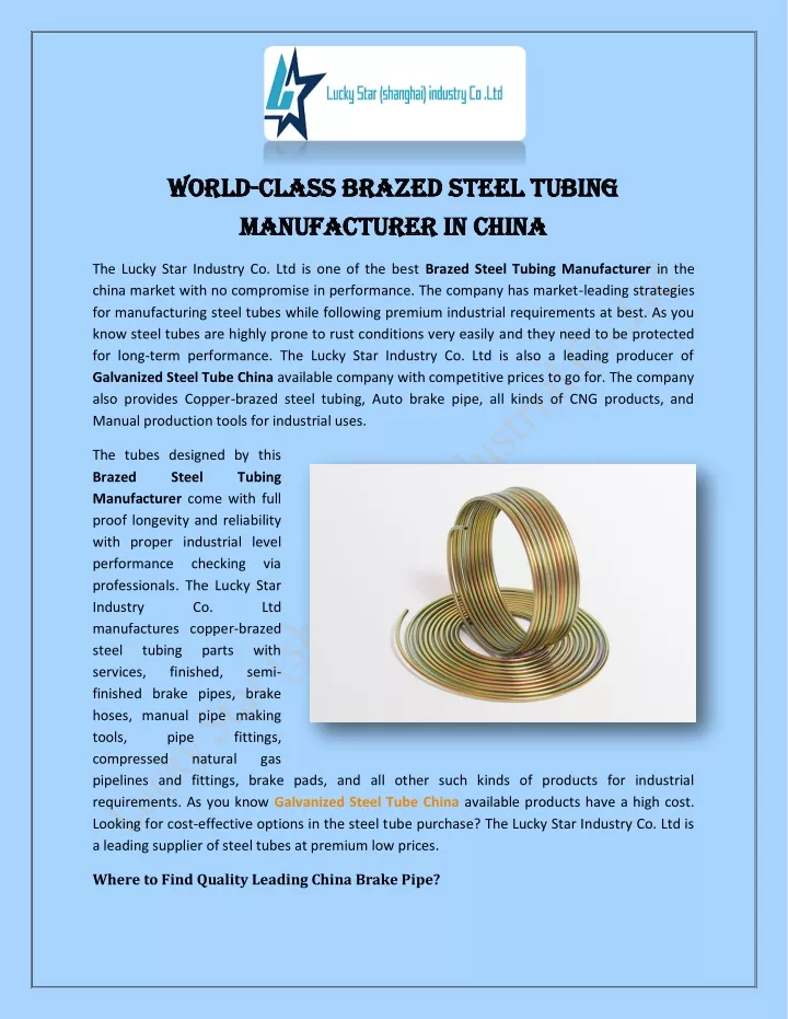 world world class brazed steel tubing class