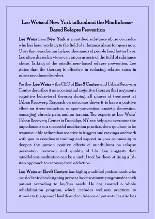 lee weiss of new york talks about the mindfulness