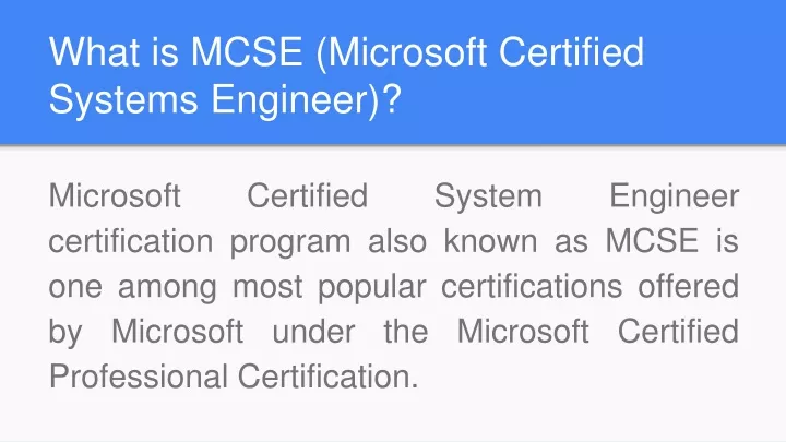 what is mcse microsoft certified systems engineer