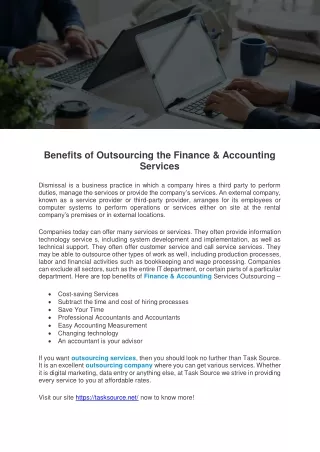 benefits of outsourcing the finance accounting