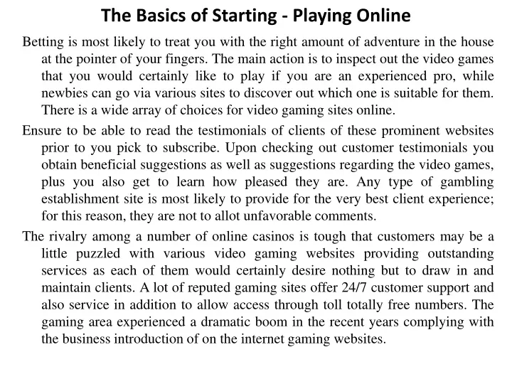 the basics of starting playing online