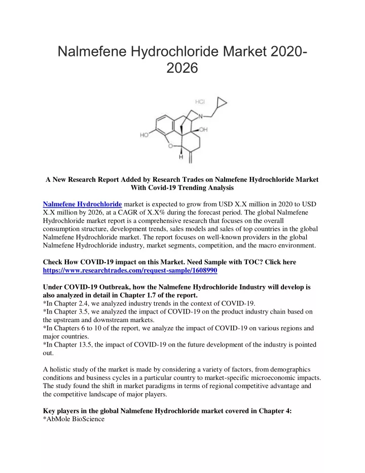 nalmefene hydrochloride market 2020 2026