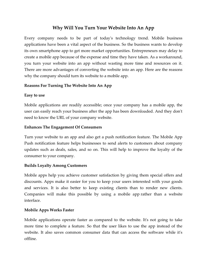 why will you turn your website into an app