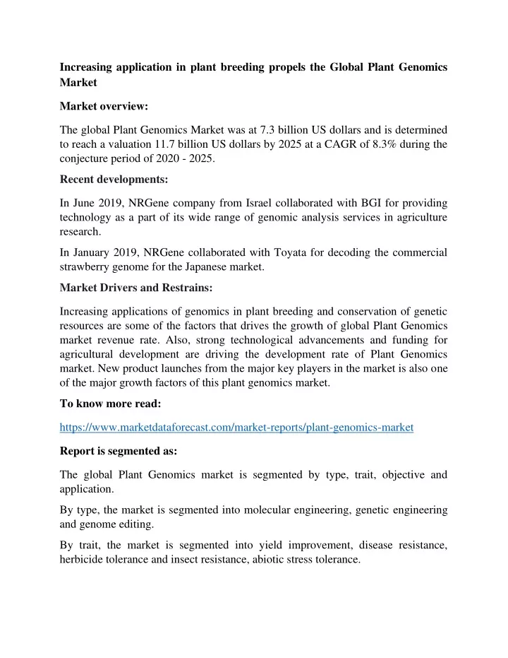 increasing application in plant breeding propels