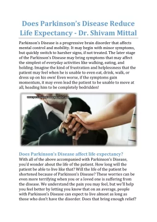 Does Parkinson’s Disease Reduce Life Expectancy? - Dr. Shivam Mittal