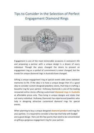 Tips to Consider in the Selection of Perfect Engagement Diamond Rings