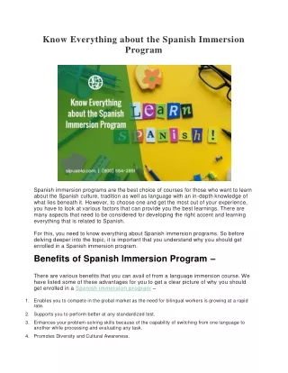 Know Everything about the Spanish Immersion Program