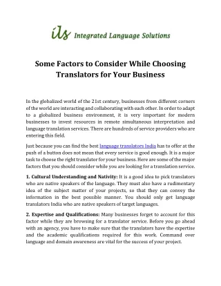 Some Factors to Consider While Choosing Translators for Your Business