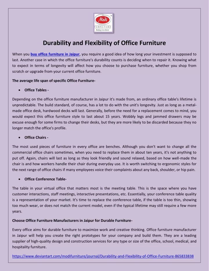 durability and flexibility of office furniture