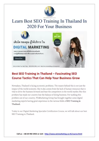 Learn Best SEO Training in Thailand in 2020 for Your Business