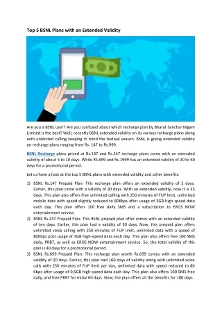 top 5 bsnl plans with an extended validity