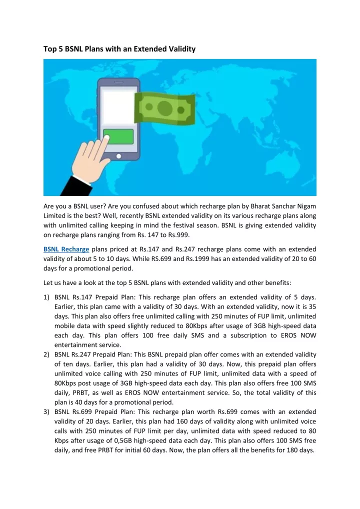 top 5 bsnl plans with an extended validity