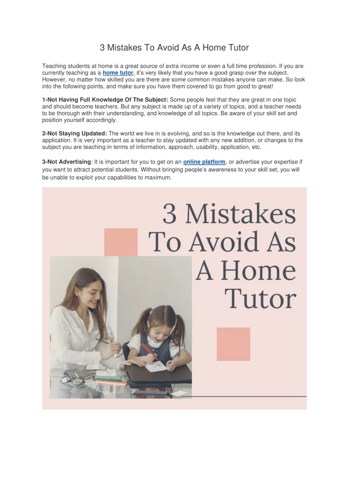 3 mistakes to avoid as a home tutor