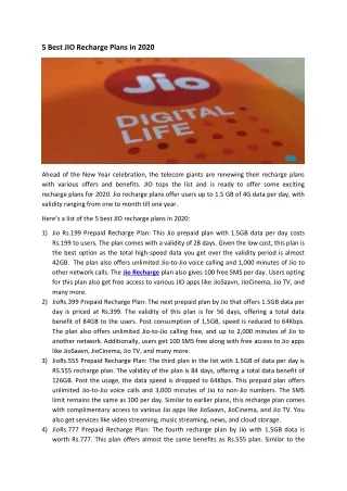 5 best jio recharge plans in 2020