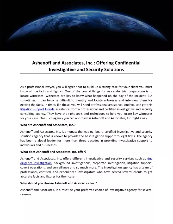 ashenoff and associates inc offering confidential