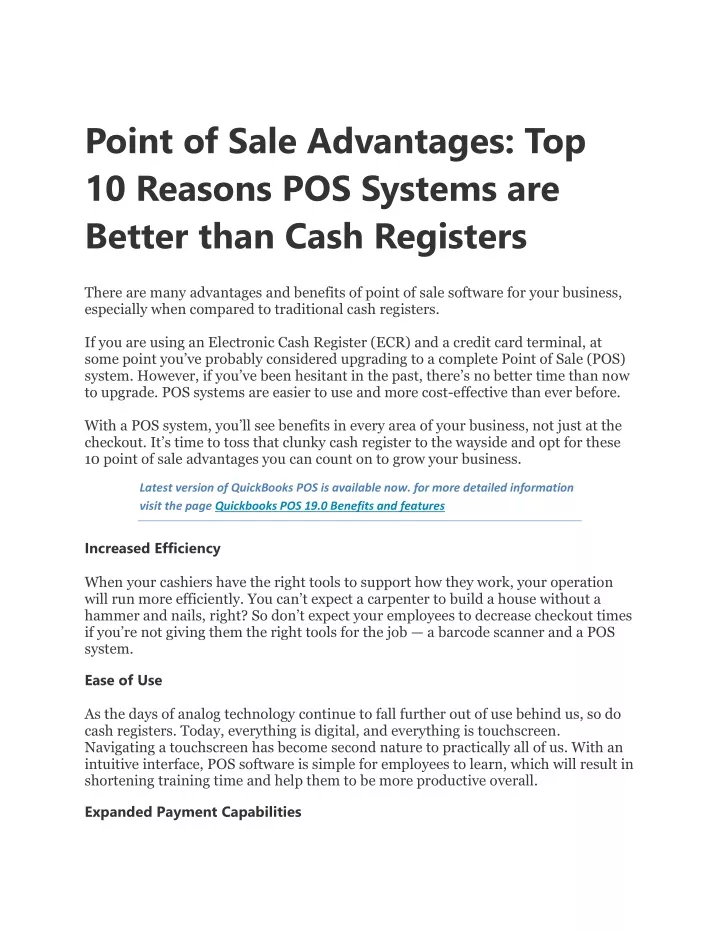 point of sale advantages top 10 reasons