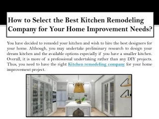 How to Select the Best Kitchen Remodeling Company for Your Home Improvement Needs?