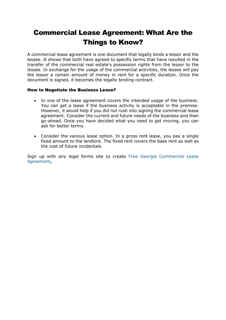 commercial lease agreement what are the things