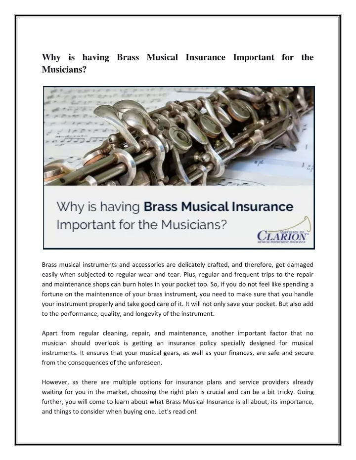 why is having brass musical insurance important