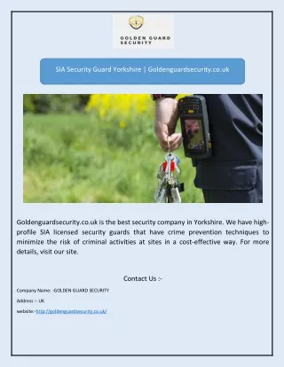 Security Guard Sheffield | Goldenguardsecurity.co.uk