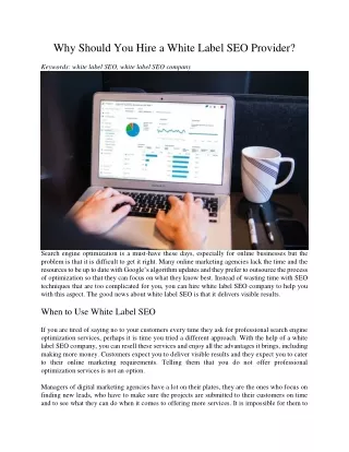 why should you hire a white label seo provider