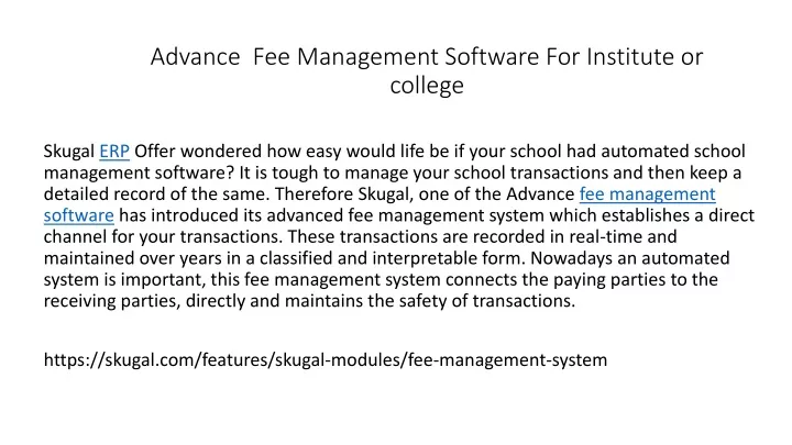 advance fee management software for institute or college