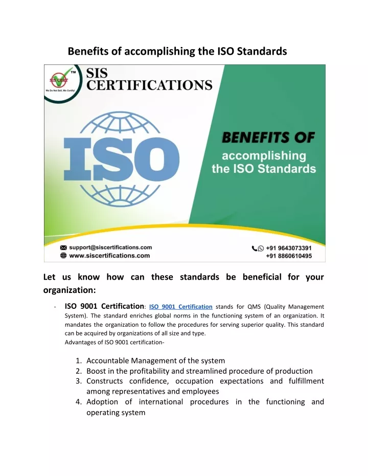 benefits of accomplishing the iso standards