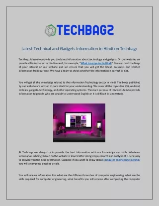 Latest Technical and Gadgets Information in Hindi on Techbagz