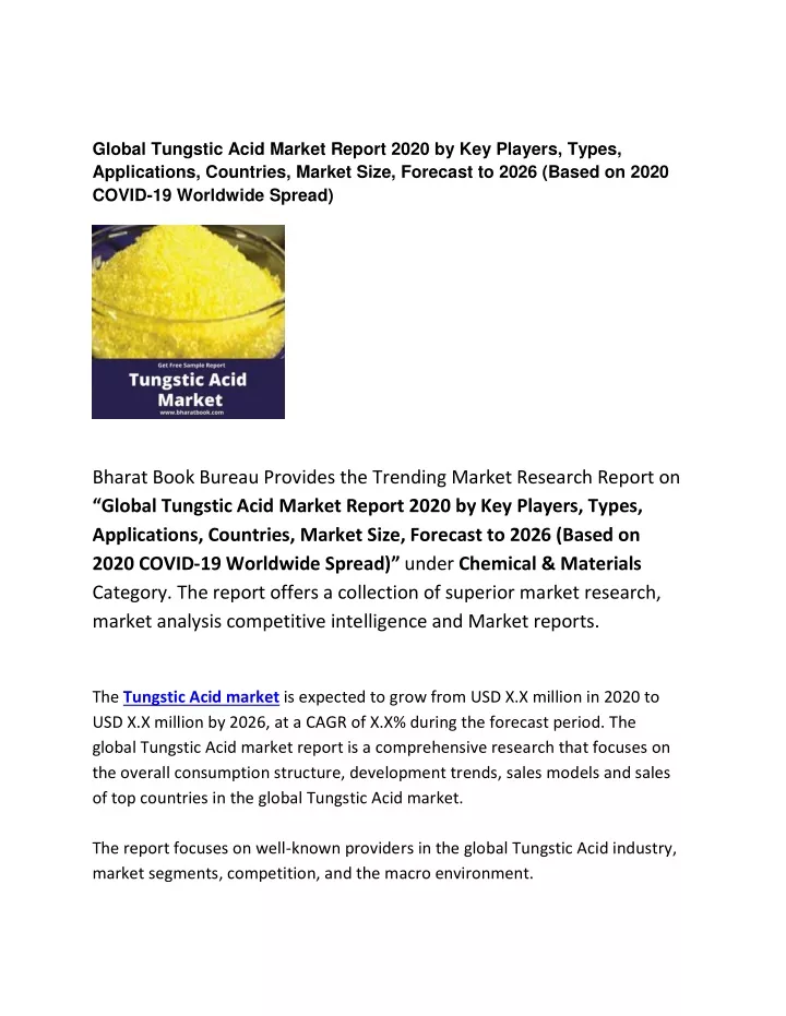 global tungstic acid market report 2020
