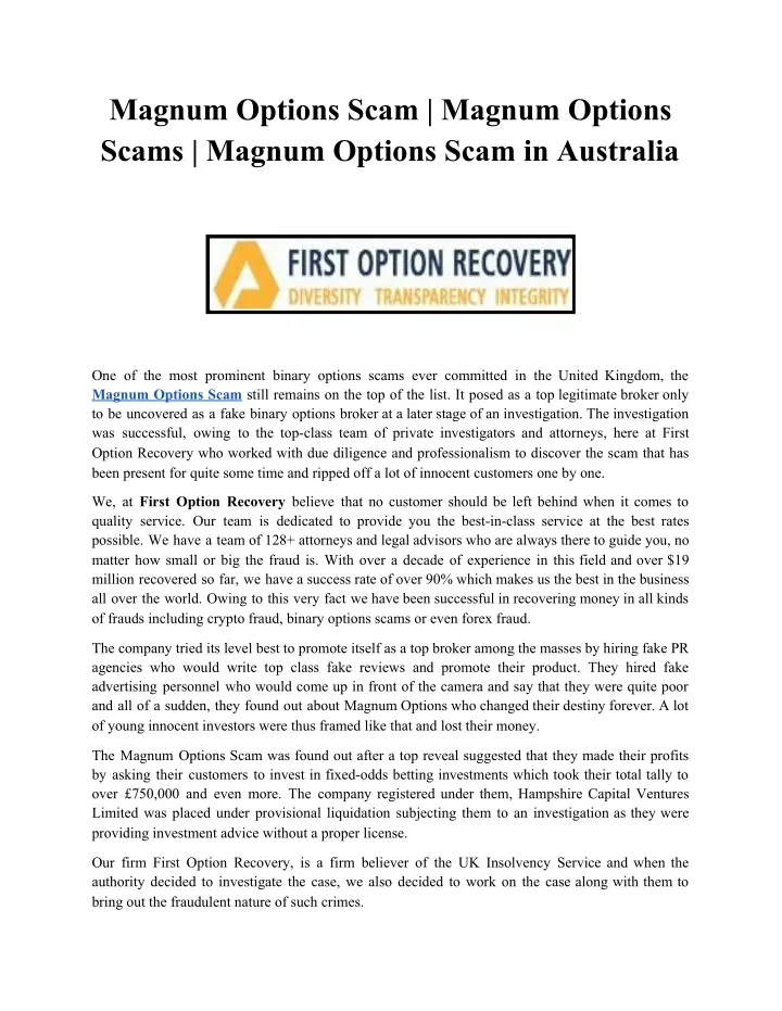 magnum options scam magnum options scams magnum