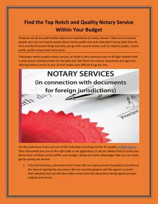 Find the Top Notch and Quality Notary Service Within Your Budget