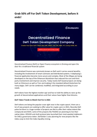 grab 50 off for defi token development before