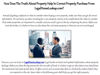 How Does The Truth About Property Help In Correct Property Purchase From LegalHomeLookup.com?