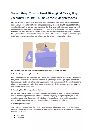 Smart Sleep Tips to Reset Biological Clock, Buy Zolpidem Online UK For Chronic Sleeplessness