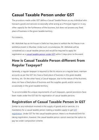 Casual Taxable Person under GST