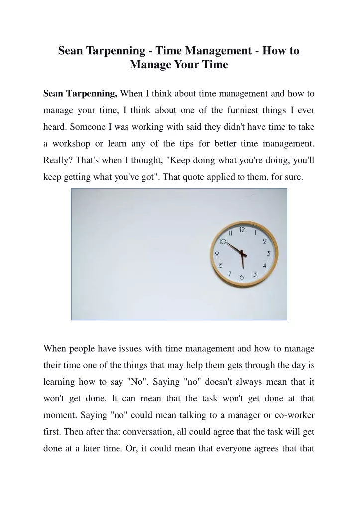 sean tarpenning time management how to manage