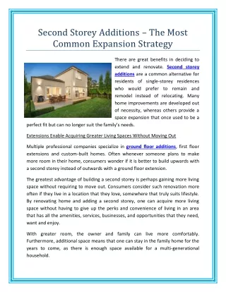 second storey additions the most common expansion